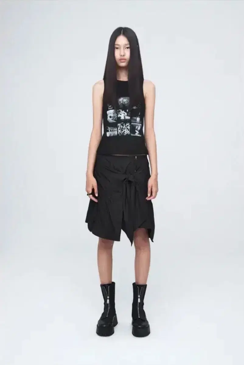 나체 Puckering Tie Skirt black